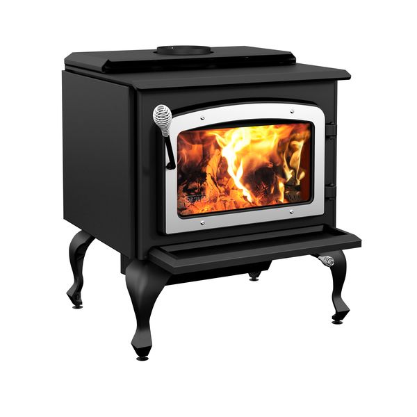 Drolet Escape 1800 Wood Stove On Legs - Brushed Nickel Door